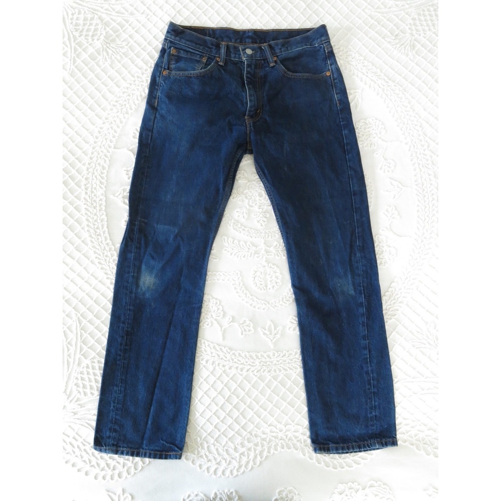 Levis 505 Jeans Mens 32x32 Dark Blue Straight Leg Regular Mid Rise Zip Fly